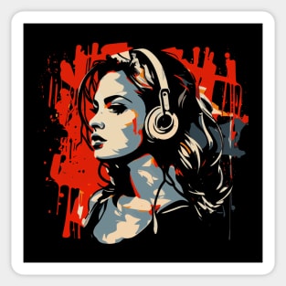 Beautiful Girl with Headphones artwork Sticker